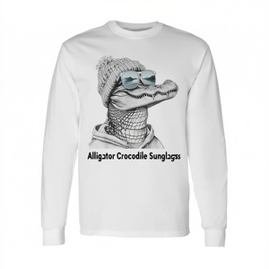 T-shirt a maniche lunghe con coccodrillo e occhiali da sole, stile retrò vintage, cool e rilassato - Product Image 2