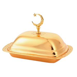 Plat à beurre et à fromage en acier inoxydable finition argent, fait à la main, pour la cuisine - Product Image 2