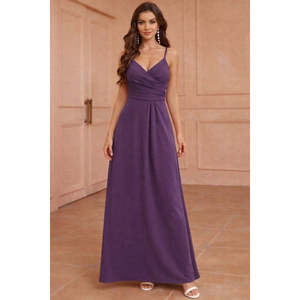 Women's Spaghetti Strap Wrap Neck Slit <b>Long</b> Imported Crepe Dress, 33223 - Product Image 2