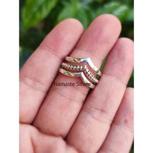925 Sterling <b>Silver</b> Handmade Geometric Triple Layer <b>Stacking</b> <b>Ring</b> Unique Design for Plain Unisex Cocktail <b>Ring</b> Band - Product Image 4