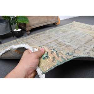 Alfombra turca vintage de 4,8x8,5 pies, forro de látex de lana verde Beige, estilo Tabriz, patrón de retazos abstracto para pasillo de entrada, 9x12" - Product Image 3