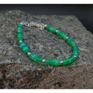 Ethiopian Green <b>Opal</b> Bead <b>Bracelet</b> with Diamond Bohemian Style Number Pattern Rhodium Plated Jewelry for Gift - Product Image 1