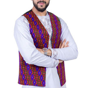 <b>Purple</b> Color <b>Men's</b> Fashion Embroidery Afghani Traditional Handmade Golden Embroidered Canvas Breathable Windproof <b>Waistcoat</b> - Product Image 2