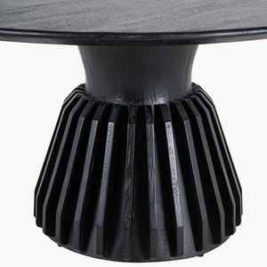 Table de salle à manger de cuisine WTF, design moderne, base robuste, forme ronde, bois de manguier massif, texture naturelle, finition noire - Product Image 2