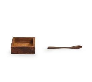 Masala Blends Handcrafted Spice Box With Spoon In Sheesham Wood 6 Large Containers spice container with spoon wooden - Product Image 3