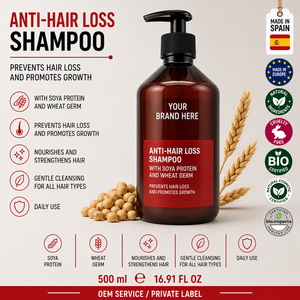 Champú Anticaída de Cabello de Marca Privada 500ml OEM |   Champú Fortalecedor para el Crecimiento del Cabello con Soya y Germen de Trigo |   España UE - Product Image 1