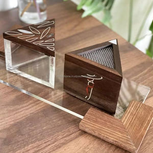 Juego de servicio de madera de 3 artículos, bandeja de servicio y caja acrílica de incienso con tapa para restaurante y decoración del hogar, último diseño - Product Image 1