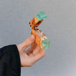 EYEWEAR HECHO A MANO Venta al por mayor Propuesta de Compromiso Boda Único Doble Ranura Madera y Resina Joyería Anillo Caja - Product Image 2