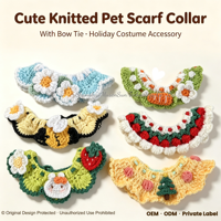 Accessoires mignons pour animaux de compagnie en gros : Collier écharpe tricoté avec nœud papillon pour chats et chiens, costume de Noël et d'Halloween, en stock
