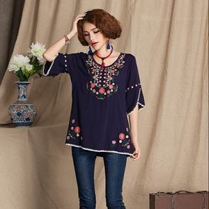 ชุดเดรสสตรีผ้าฝ้าย100% มาใหม่เสื้อเบลาส์ปักลายโบฮีเมียนสไตล์หวานรอบเอวธรรมชาติดีไซน์เป็นมิตรต่อสิ่งแวดล้อม - Product Image 1