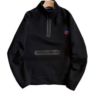 Custom Men's Winter Embroidered <b>Hoodies</b> Sweatshirts Half <b>Zip</b> 100% Cotton Oversized Drop Shoulder High Quality Zipper <b>Pocket</b> - Product Image 4