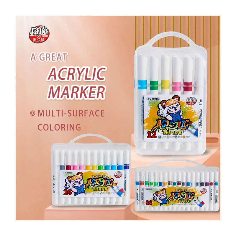 12/24/36/48 Colors Acrylic Marker Stationery Set for Multi-Surface Rock Painting  Ceramic  Wood  Plastic  Glass  Stone