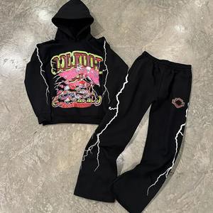 Ensemble de survêtements de jogging avec sérigraphie délavée pour hommes, survêtements personnalisés de haute qualité pour garçons, sweats à capuche Boxy Fit et pantalons de survêtement évasés - Product Image 6