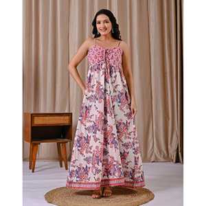 Vestido de Algodón con Estampado de Bloques y Tirantes Finos Rosa y Blanco, Transpirable, Casual, Elegante, Estilo Hippie, Talla Única a 5XL, ODM para Mujer - Product Image 3