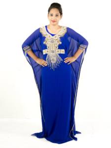 Caftan islamique en georgette brodée bleu royal - Product Image 2