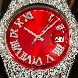 Montre de luxe en diamant glacé avec cadran à chiffres romains rouges et affichage Montre élégante de bijoux hip-hop avec bracelet en diamant - Product Image 4