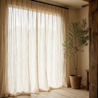 Voilage irrégulier en lin et coton, doux et froissé, avec plis froncés coréens, rideau de fenêtre intégré pour salon, chambre et studio