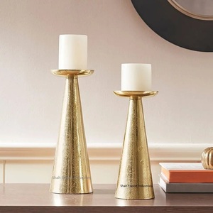 <b>Hammered</b> Design Metal Pillar Candle <b>Holder</b> for Home and Christmas Tabletop Decoration Glossy Gold Candle Pillars - Product Image 2