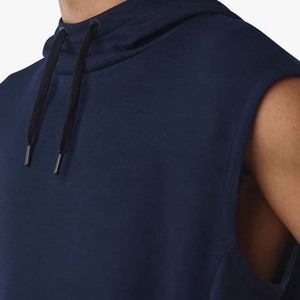 Navy Blue Color Sleeveless <b>Workout</b> Wear Pullover <b>Hoodie</b> For Men's Clothing Cheap Price Low MOQ - Product Image 3