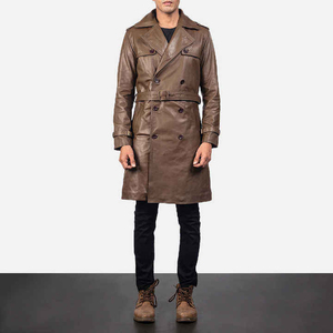 Manteau long pour homme en cuir véritable personnalisé, élégant, toutes couleurs, coupe ajustée, veste d'hiver de créateur pour les tendances streetwear - Product Image 5