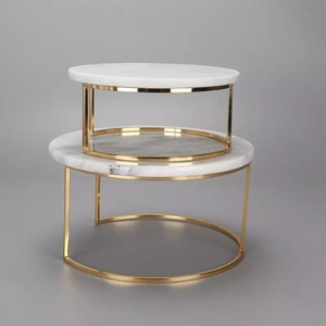 Luxury Eco-Friendly Nesting Cake Serving Stand with Gold Metal Base and Round Marble Top Elegant Tiered <b>Dessert</b> Display - Product Image 2