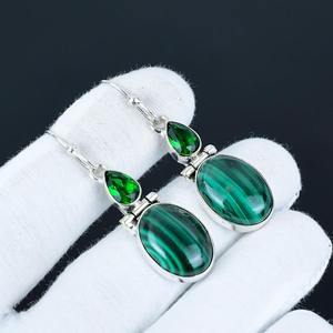 Pendiente de aniversario de bisel Natural de piedras preciosas de peridoto de malaquita de moda de estilo bohemio Chapado en plata de ley 925 de la mejor calidad - Product Image 1