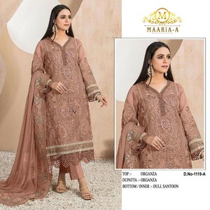 Eid เดือนพิเศษดีไซน์ใหม่ล่าสุดปักคอตักคอวัสดุกึ่งตะเข็บ Kurti และด้านล่างพร้อมชุด dupatta จากผู้จำหน่ายรายดังกล่าว - Product Image 4