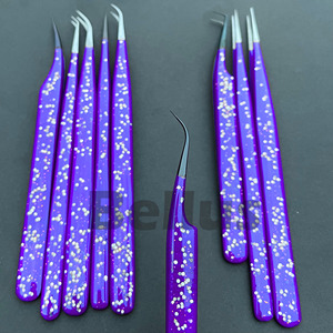 Pinzas de pestañas clásicas y de volumen de nuevo diseño Acabado de brillo púrpura claro Etiqueta privada Herramienta de extensión de pestañas probada a mano - Product Image 4