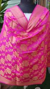 Traditional Scarf Women's Silk Floral Design Banarasi Dupatta for Women and Girls Hijab <b>Shawl</b> Handmade <b>Wrap</b> - Product Image 4