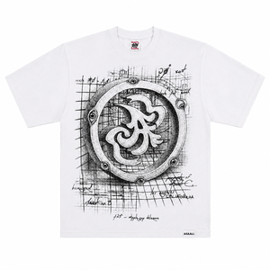 Men's <b>White</b> Short Sleeve T-Shirt With Blueprint Pattern Streetwear Design Regular Fit O-Neck Cotton Jersey Print Front Logo - Product Image 1