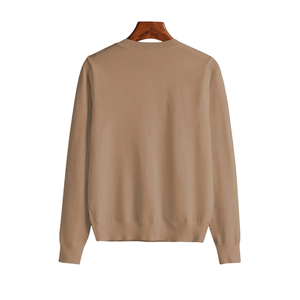 Womens Solid Beige Knit <b>Cardigan</b> <b>Sweater</b> Long Sleeve Button Front Round Neck Casual Chic Tops For Office Daily Wear Easy Style - Product Image 2