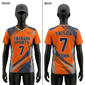เสื้อวอลเลย์บอลชาย 190 GSM ผ้าโพลีเอสเตอร์พรีเมียมสีดำเทา ลายกราฟิก ชุดกีฬา ซับลิเมชั่น สกรีนโลโก้ตามสั่ง - Product Image 2