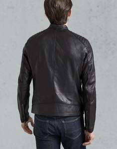 แจ็คเก็ตหนังผู้ชายสไตล์ไฮสตรีท ดีไซน์ล่าสุด พร้อมโลโก้ด้านหน้า ขายส่งออนไลน์ MOQ ต่ำ ย้อมสีพื้น - Product Image 2