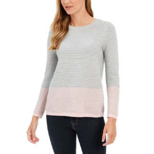 Maglia da Donna Charter Club Grigia a Maniche Lunghe con Collo Rotondo, Motivo Floreale, Taglia S-XL, in Seta Lavorata a Maglia, Casual per l'Autunno - Product Image 1