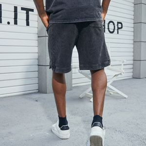 Haute qualité coton lourd lavé à l'acide Vintage Streetwear décontracté maille Shorts avec motif décoration DDP expédition - Product Image 3