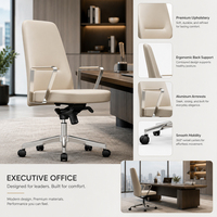 Chaise de bureau ergonomique minimaliste à dossier haut en cuir PU, pivotante, avec accoudoirs métalliques, vente en gros OEM