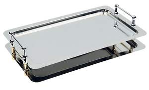 Bandeja pulida de espejo de acero inoxidable de Calidad exclusiva con asas de cuero para vajilla, servidor de mesa, bandeja de comida en la India - Product Image 6