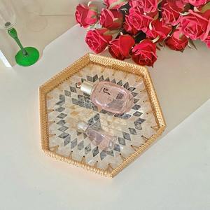 Juego de bandeja para servir MOP de ratán de alta calidad, bandejas de madreperla, Plato decorativo de concha de mosaico - Product Image 3