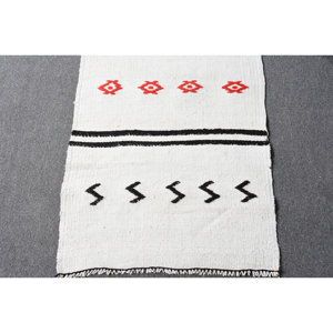 Alfombra de lana de retazos Beige moderna alfombra de sala de estar de tejido plano turco de 2,2x12,7 pies con respaldo de látex - Product Image 4