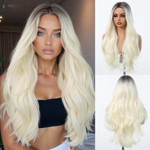 Perruque longue bouclée DWY BL66122-1 de 26 pouces, style ondulations lâches, avec dentelle transparente, pour femme, couleur blanc ombré - Product Image 1