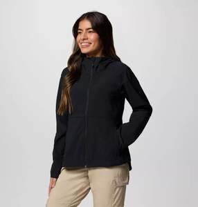 Chaqueta Softshell con capucha negra personalizada de alta demanda para mujer, mangas completas y a prueba de viento, chaquetas Softshell para correr al aire libre para mujer - Product Image 4