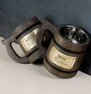 Tasses à bière en bois tasse en bois marron rétro faite à la main naturelle de qualité supérieure avec poignée pour thé café vin bière boissons chaudes - Product Image 2