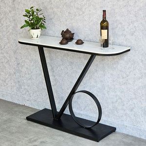 Table décorative VO 120x30x85cm, style minimaliste, plateau en pierre et pieds en fer pour salon - CST032 - Product Image 2