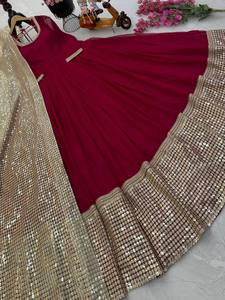 Ensemble robe et dupatta en georgette marron pour femme avec broderie de sequins pour les occasions de mariage, Diwali et de fête - Product Image 5