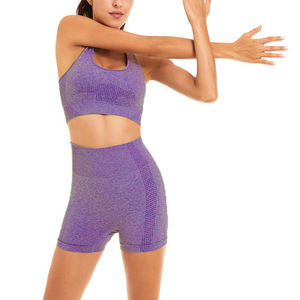 Conjuntos de Yoga Cortos para Mujer, Espalda Abierta, Acanalados, Sin Costuras, Sujetador Deportivo con Soporte de Alto Impacto y Relleno, Conjuntos de Yoga Cortos para Mujer para Fitness - Product Image 6