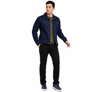 Chaqueta Vaquera Estándar para Hombre con Cuello Alto, Bolsillos Delanteros de Felpa, Recubrimiento Personalizado, Lavado a la Piedra, Transpirable, Servicio OEM, con Botones - Product Image 3