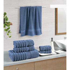 Baño de algodón extra Suave 4 toallas de baño 6 toallas de mano 8 paños 550 GSM juego de toallas de lujo de grado Hotel Denim - Product Image 2