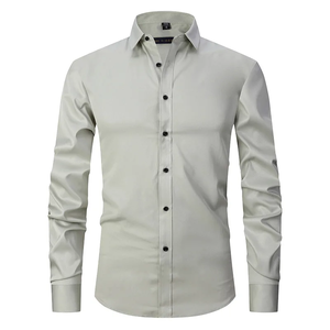 Camisa de manga larga formal completa para hombre personalizada al por mayor, vestido de Caballero de algodón estampado de talla grande, camiseta blanca lisa de tela tejida - Product Image 2