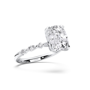 Anillo de compromiso de diamante de corte Marquesa, con cojín y redondo de 4,24 quilates, hecho en platino para ella, de quilates/VS (Centro 4.00CT) - Product Image 3