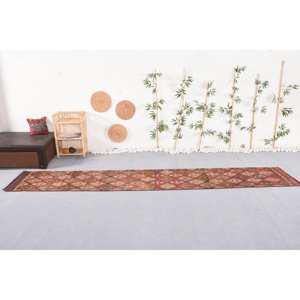 Classique marron rouge Vintage tapis turc grande surface 230X1360 cm tissage plat Patchwork motif laine fourrure Latex pour une utilisation dans le couloir - Product Image 1